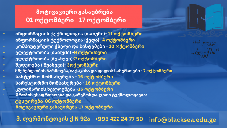 2024 წლის მიღების მოტივაციური გასაუბრების განრიგი